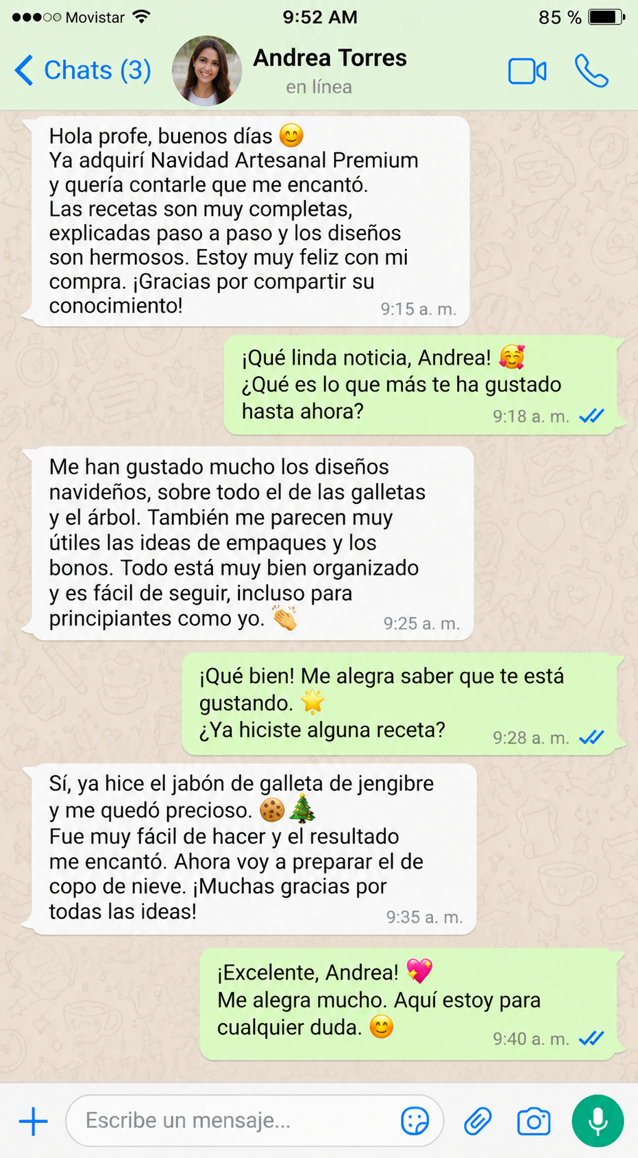 Testimonio de WhatsApp Andrea - Jabones de Navidad